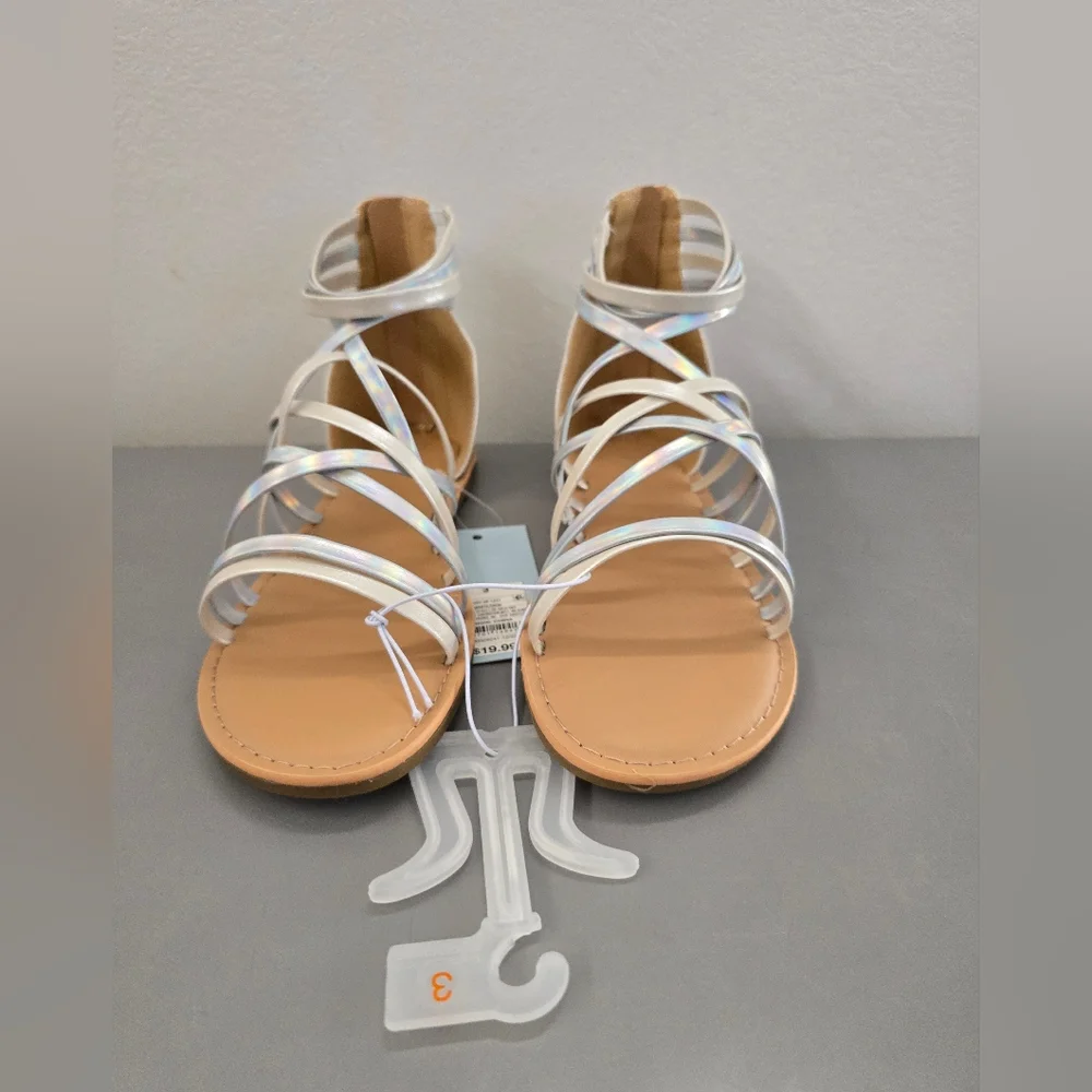 Cat & Jack Dion Zipper White and Metallic Ankle Sandal Size 3